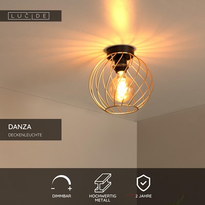 Lucide DANZA - Deckenleuchte - Ø 25 cm - 1xE27 - Mattes Gold / Messing